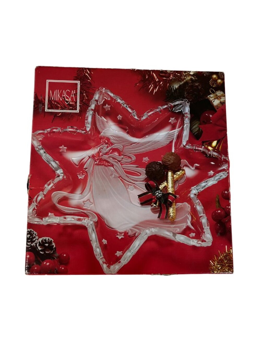 Mikasa Crystal Angel Star Shaped Serving Plate Holiday Design Candy Dish